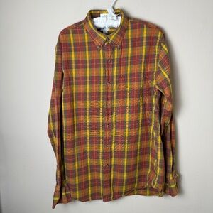 J.Crew Slim Brushed Twill Shirt Mens Large Button Down Orange Gold Green Plaid